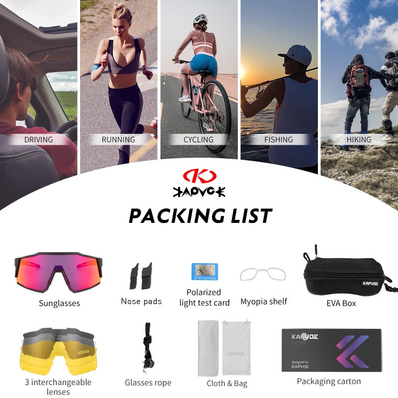 KAPVOE Polarized Cycling Glasses with 4 Interchangeable Lenses TR90 Sports Sunglasses Women Men Running MTB Bike Bicycle Accessories 01 Red Black - Image 4