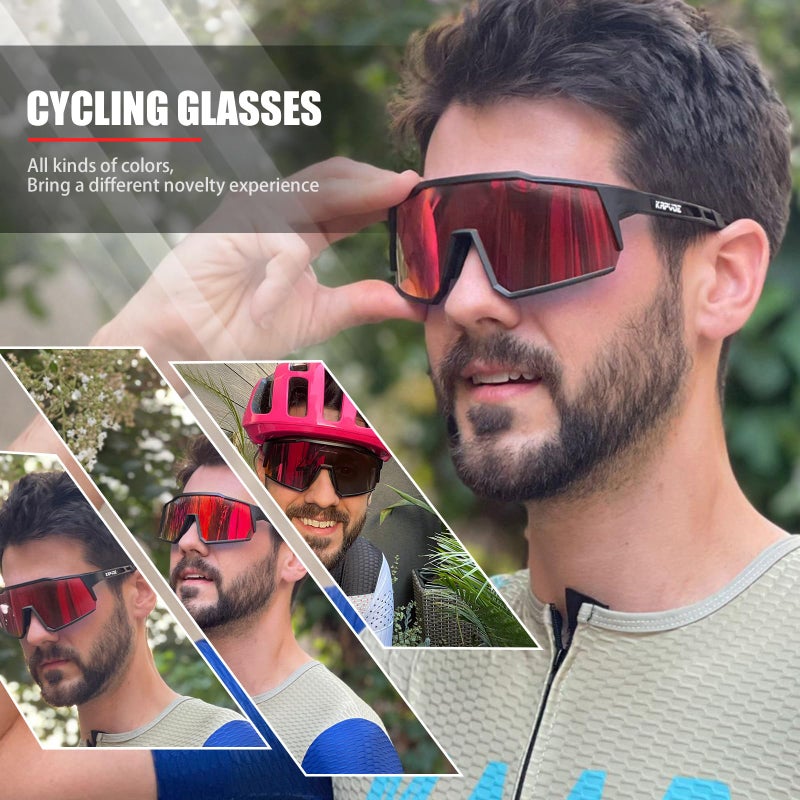 KAPVOE Polarized Cycling Glasses with 4 Interchangeable Lenses TR90 Sports Sunglasses Women Men Running MTB Bike Bicycle Accessories 01 Red Black - Image 2