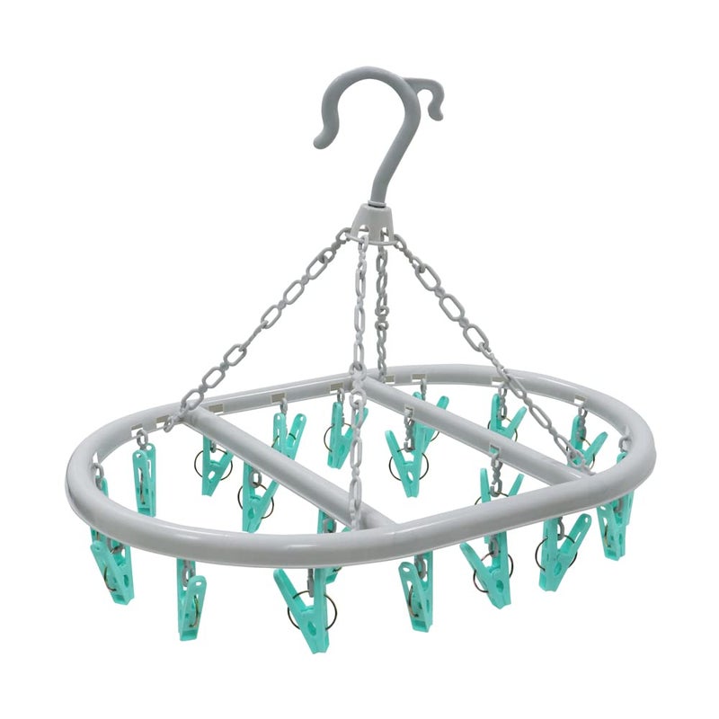 JVL Oval Sock Dryer Complete with 20Piece Clothes Pegs Aqua Grey White One Size 19293