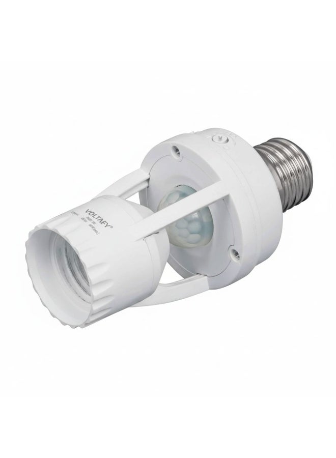 حامل مصباح ذكي بمستشعر حركة 360° PIR من VOLTAFY – تشغيل أوتوماتيكي، إضاءة LED، متوافق مع E27/E26، تحكم تلقائي حسب الغسق، مناسب للمنزل والشرفة والجراج – لون أبيض - Image 1