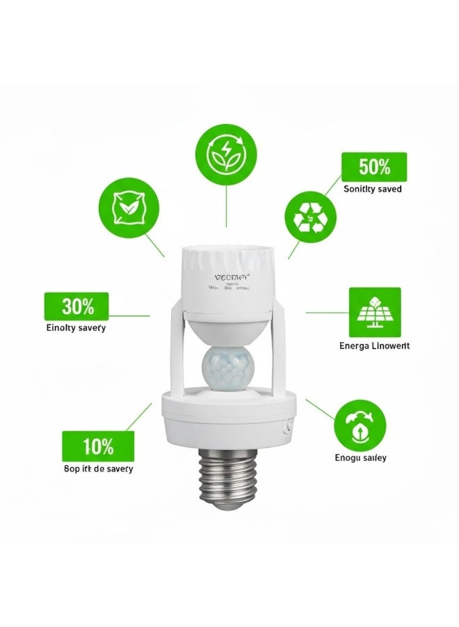 حامل مصباح ذكي بمستشعر حركة 360° PIR من VOLTAFY – تشغيل أوتوماتيكي، إضاءة LED، متوافق مع E27/E26، تحكم تلقائي حسب الغسق، مناسب للمنزل والشرفة والجراج – لون أبيض - Image 3