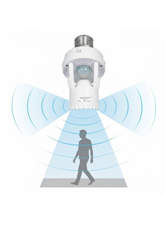 حامل مصباح ذكي بمستشعر حركة 360° PIR من VOLTAFY – تشغيل أوتوماتيكي، إضاءة LED، متوافق مع E27/E26، تحكم تلقائي حسب الغسق، مناسب للمنزل والشرفة والجراج – لون أبيض - Image 4