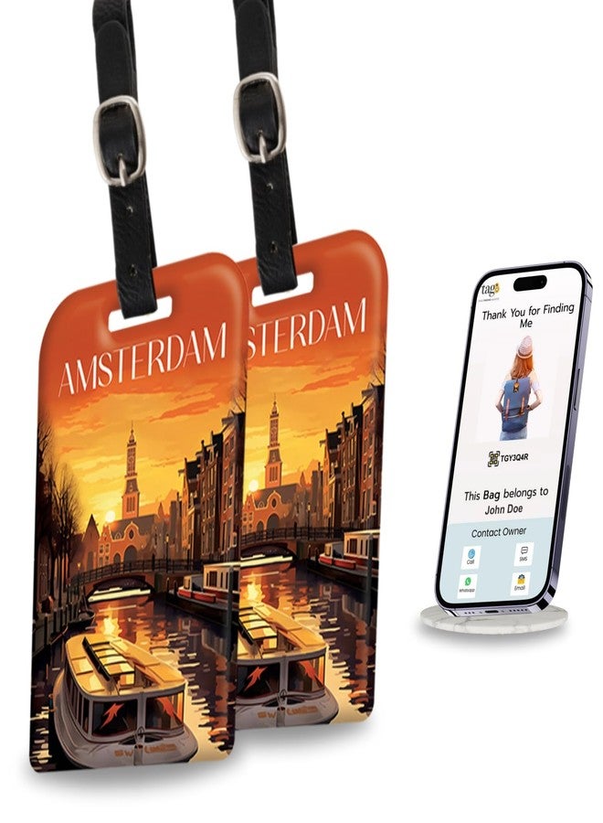 tag8 [Pack 2] tag8 Amsterdam Smart Bag Luggage tag |Trendy Luggage tag ID Identification Fashionable Digital Name tag | Airline Compliant, SITA World Tracer Code Enabled | Travel Gift idea, Collectible - Image 1