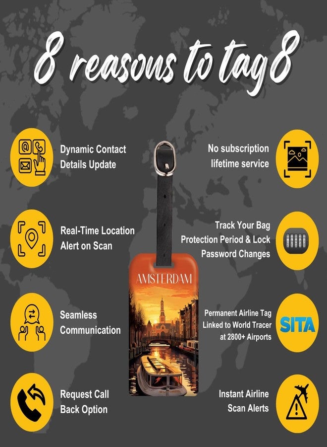 tag8 [Pack 2] tag8 Amsterdam Smart Bag Luggage tag |Trendy Luggage tag ID Identification Fashionable Digital Name tag | Airline Compliant, SITA World Tracer Code Enabled | Travel Gift idea, Collectible - Image 4