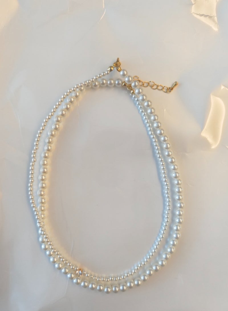 3mm and 6mm Round Imitation Pearl Double Strand Choker Necklace for Women and Girls Delicate Jewelry for Everyday Wear and Weddings 