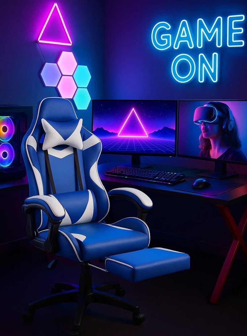 Ergonomic Gaming Chair with Footrest – Reclining High-Back Chair with Lumbar Support, Adjustable Armrests, and PU Leather for PC Gaming & Office  - Image 3