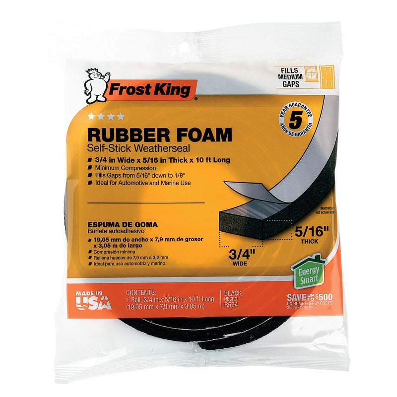 Frost King R534H Sponge Rubber Foam Tape 516Inch Black