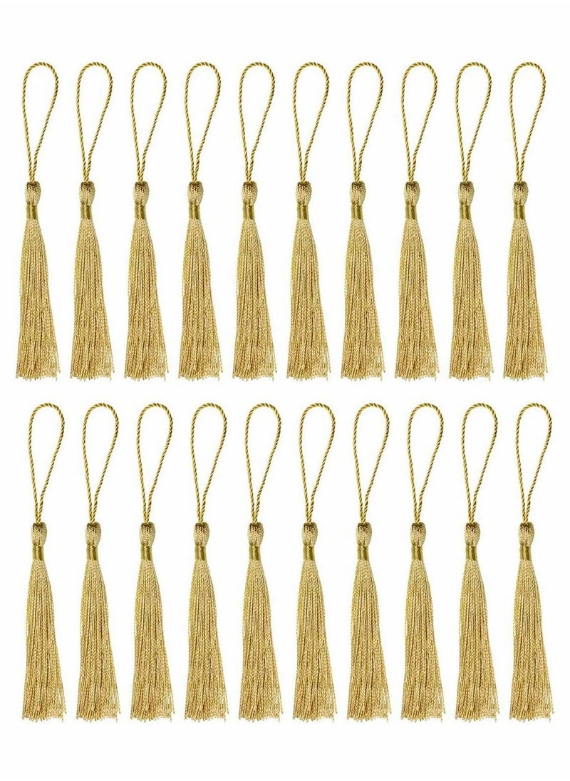 Excefore Tassels Mini Silky Handmade Soft Flossy Bookmark Tassels with Cord Loop for Keychain Earring Jewelry Making, Souvenir, Graduation, Clothing Sewing, Gift Tag DIY Craft, 20PCS (Gold)  - Image 1