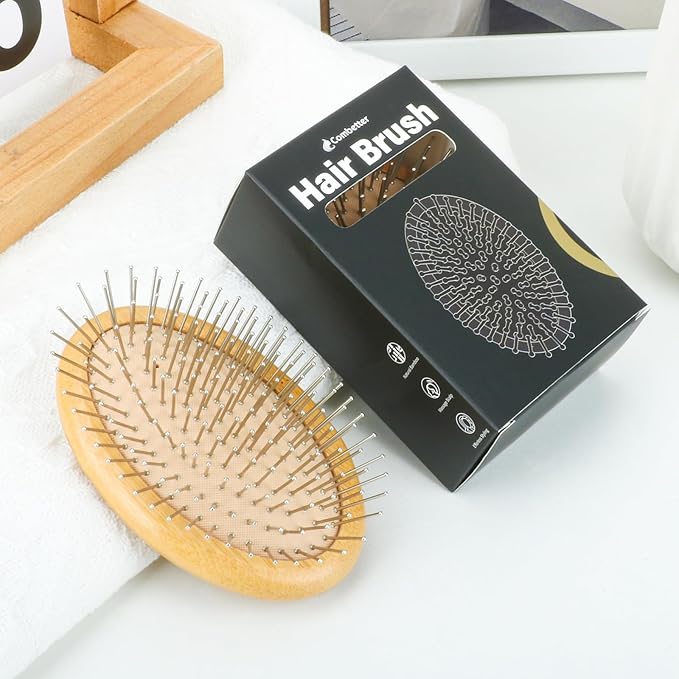 Combetter Bamboo Brush for Hair GrowthNo Handle Design Natural Wood Brush Mini Hair Scalp Massager Bamboo Bristles Detangling Hairbrush for Women Men Kids