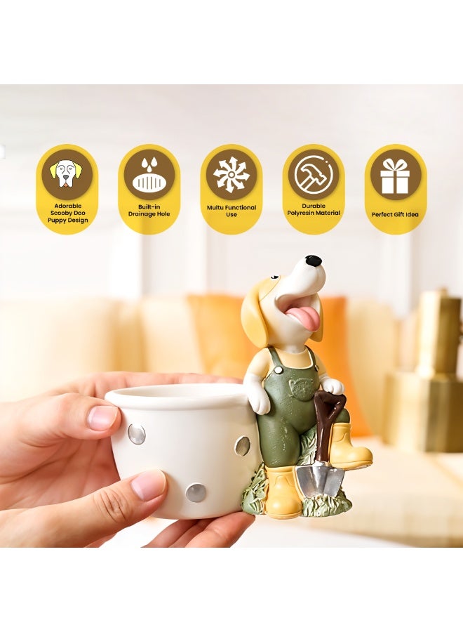 Little Gardener dog Planter Polyresin Decorative Flower Pot Cute with Cart Succulent Planter Indoor Outdoor Home Office Garden Table Decor Propagator Kit Gift(Dog) - Image 4