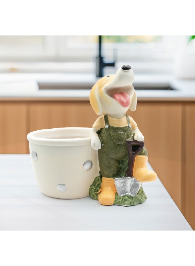 Little Gardener dog Planter Polyresin Decorative Flower Pot Cute with Cart Succulent Planter Indoor Outdoor Home Office Garden Table Decor Propagator Kit Gift(Dog) - Image 3