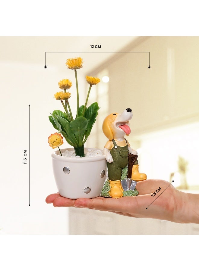 Little Gardener dog Planter Polyresin Decorative Flower Pot Cute with Cart Succulent Planter Indoor Outdoor Home Office Garden Table Decor Propagator Kit Gift(Dog) - Image 2