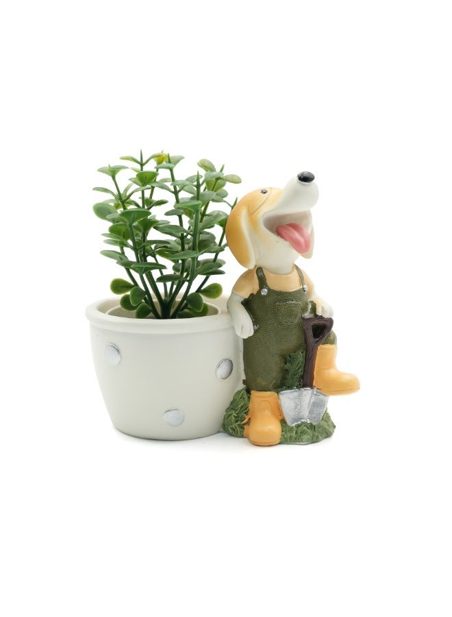 Little Gardener dog Planter Polyresin Decorative Flower Pot Cute with Cart Succulent Planter Indoor Outdoor Home Office Garden Table Decor Propagator Kit Gift(Dog) - Image 1