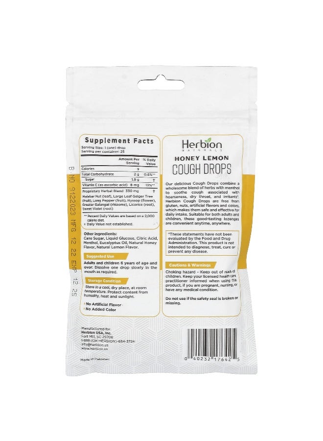 Herbion Naturals Herbion Naturals, Naturals, Cough Drops, Honey Lemon, 25 Drops  - Image 2