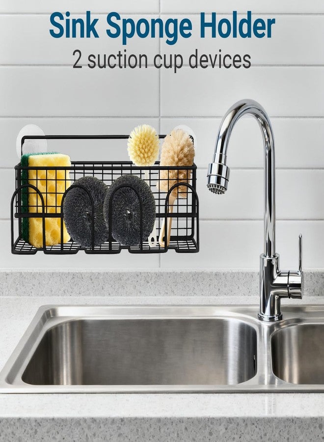 Frayot Sponge Holder for Kitchen Sink, Sink Organizer with 2 Installation Methods, Mesh Design for Sponge, Dish Brush, Scrubber, and Sink Stopper (Black-Large) - Image 4