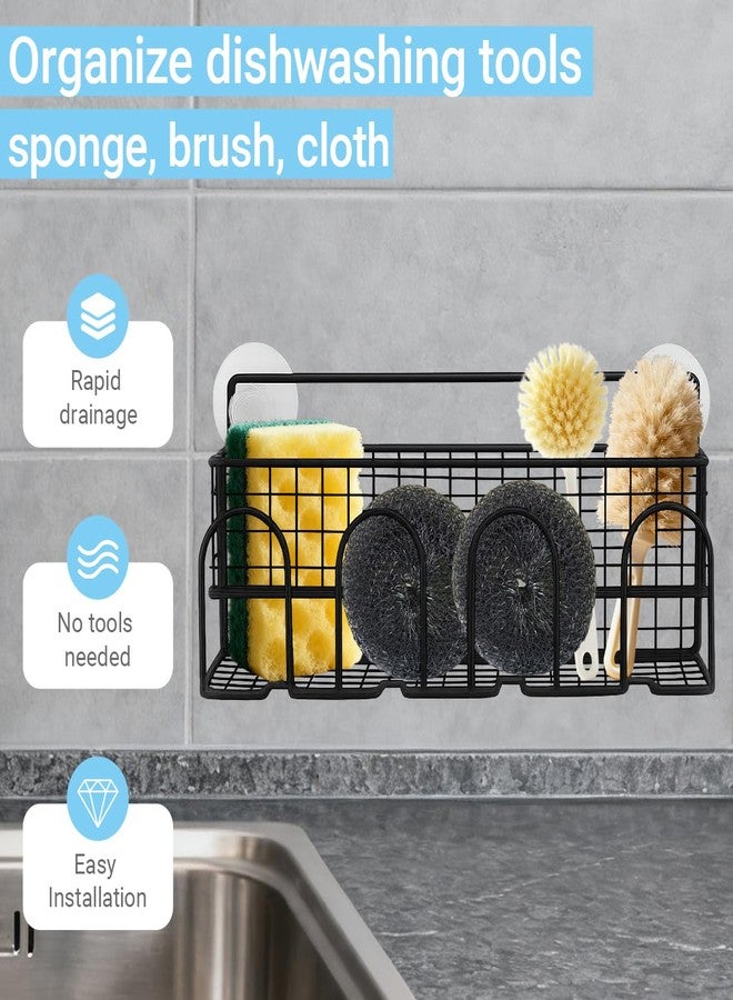 Frayot Sponge Holder for Kitchen Sink, Sink Organizer with 2 Installation Methods, Mesh Design for Sponge, Dish Brush, Scrubber, and Sink Stopper (Black-Large) - Image 3