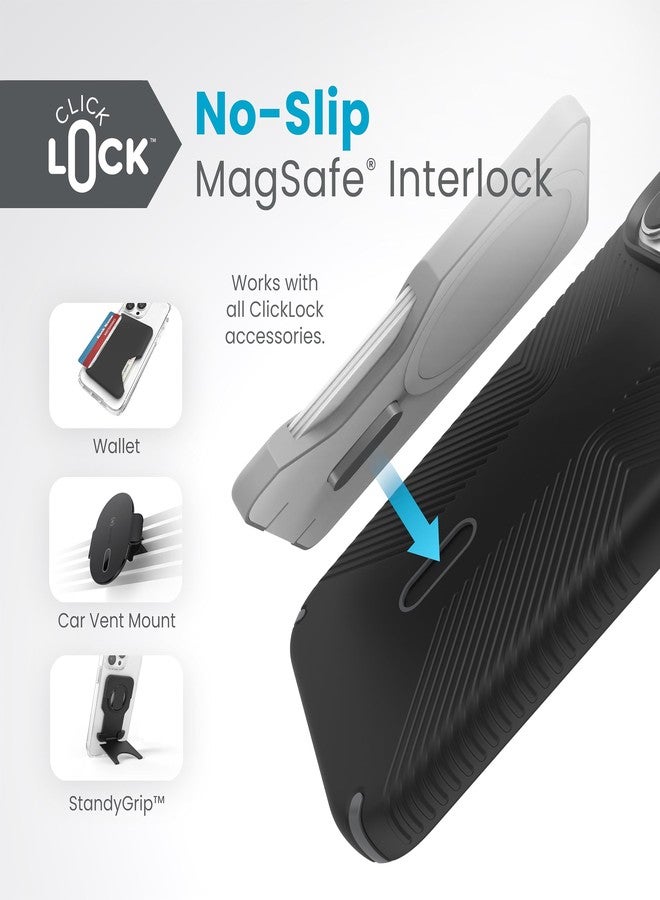 Speck iPhone 15 Pro Max Case - ClickLock No-Slip Interlock, Built for MagSafe, Drop Protection Grip - Scratch Resistant, Soft Touch, 6.7 Inch Phone Case - Presidio2 Grip Black/Slate Grey/White - Image 4
