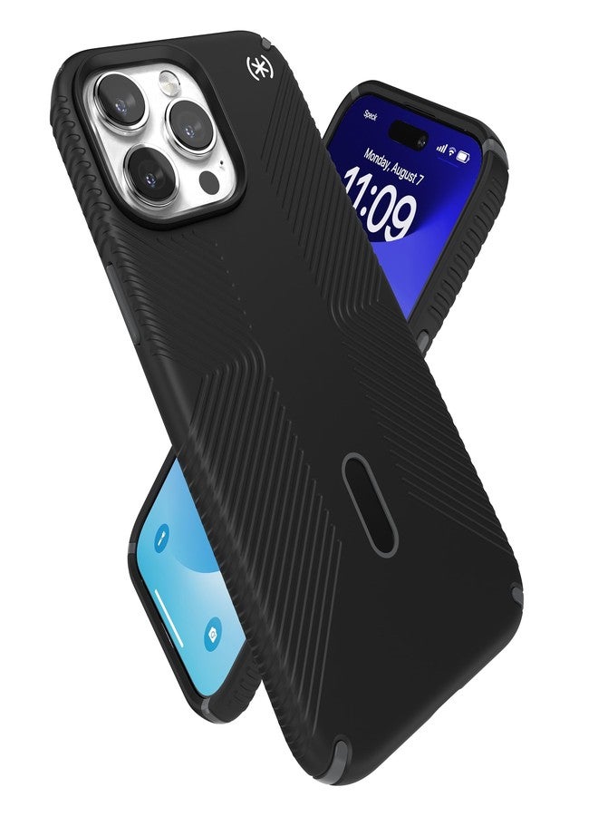 Speck iPhone 15 Pro Max Case - ClickLock No-Slip Interlock, Built for MagSafe, Drop Protection Grip - Scratch Resistant, Soft Touch, 6.7 Inch Phone Case - Presidio2 Grip Black/Slate Grey/White - Image 1