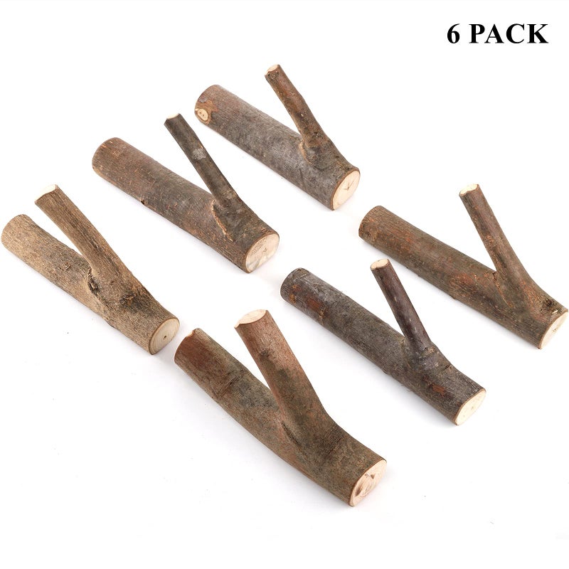 DEAYOU 6 Pack Wood Wall Hooks, Tree Branch Real Wooden Hooks for Hanging, Adhesive Farmhouse Rustic Hat Coat Hooks Wall Stickers for Towels, Bags, Scarves, Keys, Decoration (Width 0.8"-1.2") - Image 5