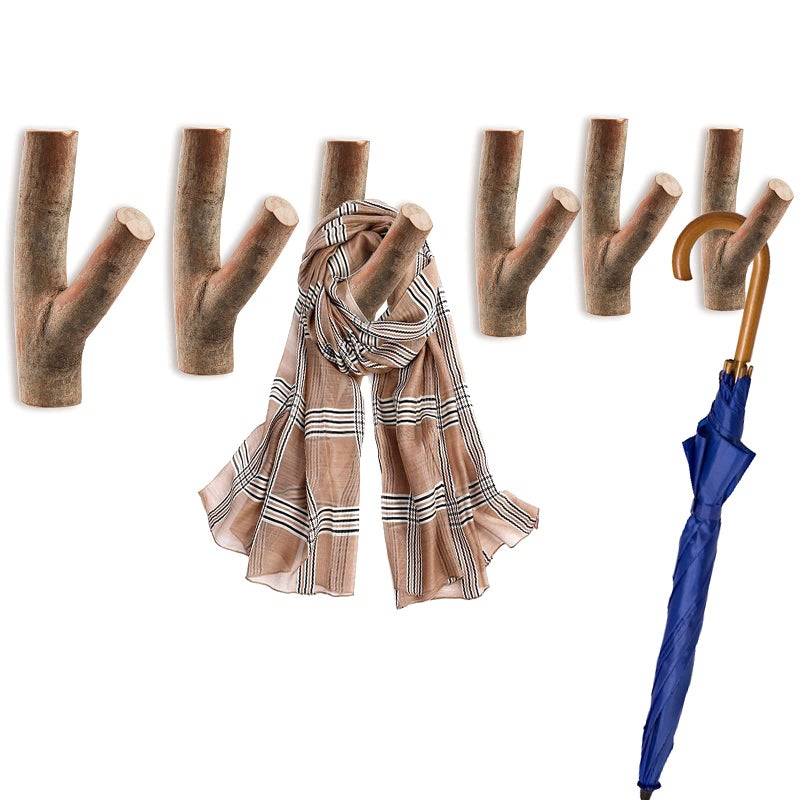 DEAYOU 6 Pack Wood Wall Hooks, Tree Branch Real Wooden Hooks for Hanging, Adhesive Farmhouse Rustic Hat Coat Hooks Wall Stickers for Towels, Bags, Scarves, Keys, Decoration (Width 0.8"-1.2") - Image 3