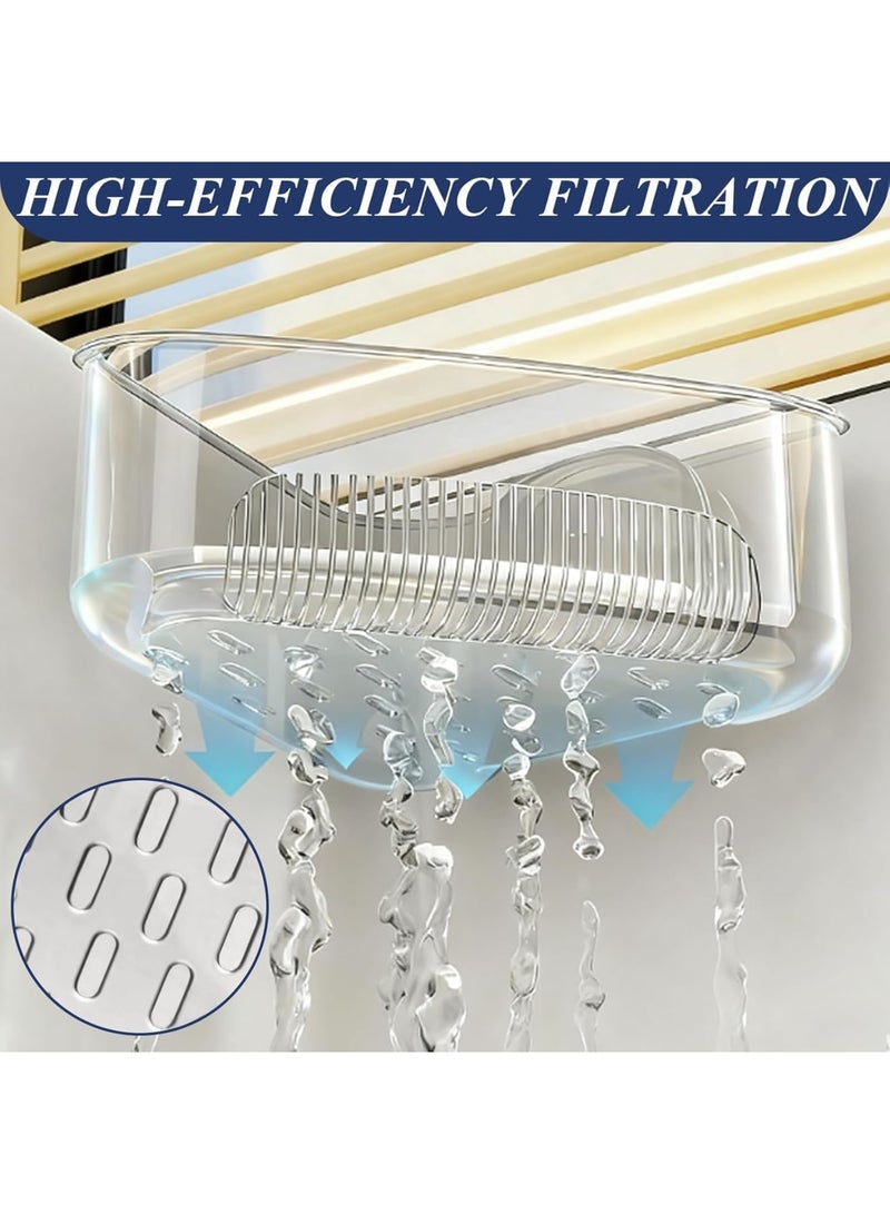 SYOSI Sink Strainer Basket, Triangle Corner Suction Rack with Drainage Hole, Punch-Free Kitchen and Bathroom Trash Catcher for Sink, Easy Install Corner Storage Organizer, Transparent - Image 5