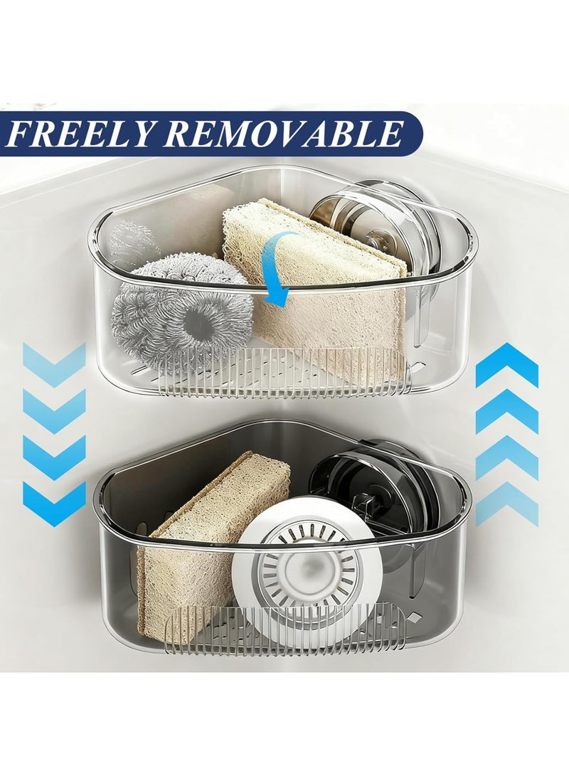 SYOSI Sink Strainer Basket, Triangle Corner Suction Rack with Drainage Hole, Punch-Free Kitchen and Bathroom Trash Catcher for Sink, Easy Install Corner Storage Organizer, Transparent - Image 4