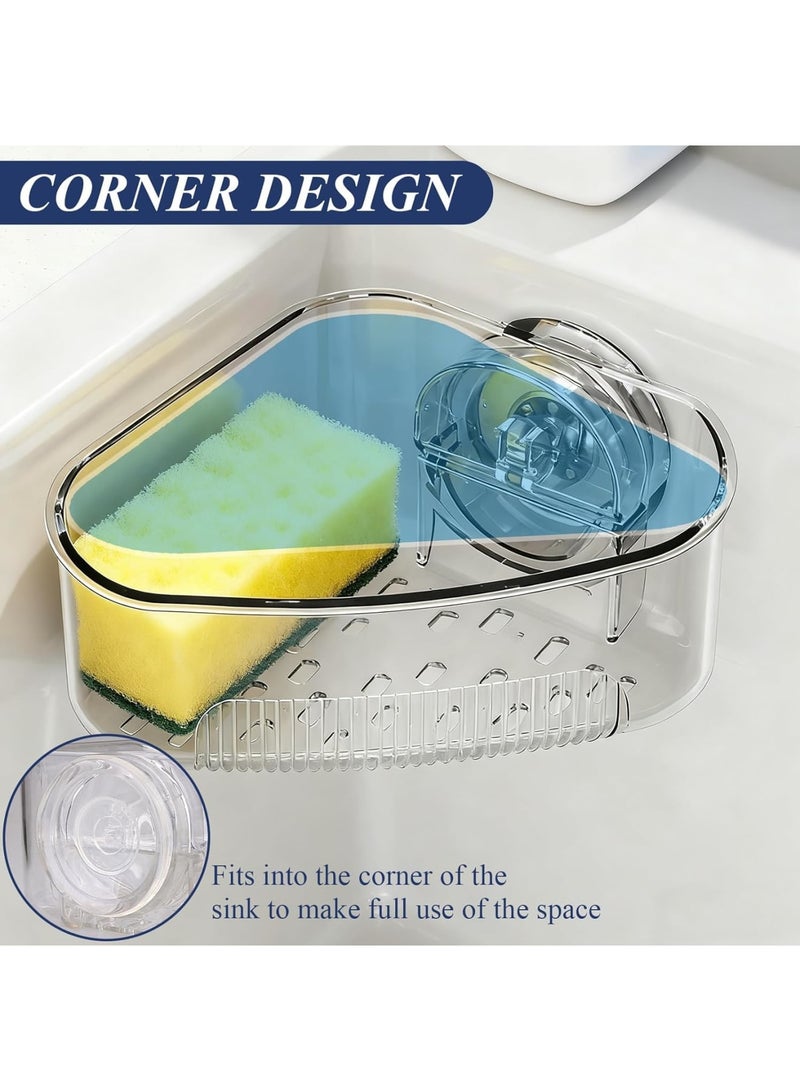 SYOSI Sink Strainer Basket, Triangle Corner Suction Rack with Drainage Hole, Punch-Free Kitchen and Bathroom Trash Catcher for Sink, Easy Install Corner Storage Organizer, Transparent - Image 2