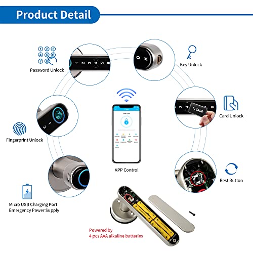 CATCHFACE [Upgrade] Smart Lock,CATCHFACE Fingerprint Door Lock TTLock Smart Door Knob Smart Door Handle Digital Door Lock Fingerprint/Code/Card/Key-Ideal for Front Door Hotel Office Office - Image 3