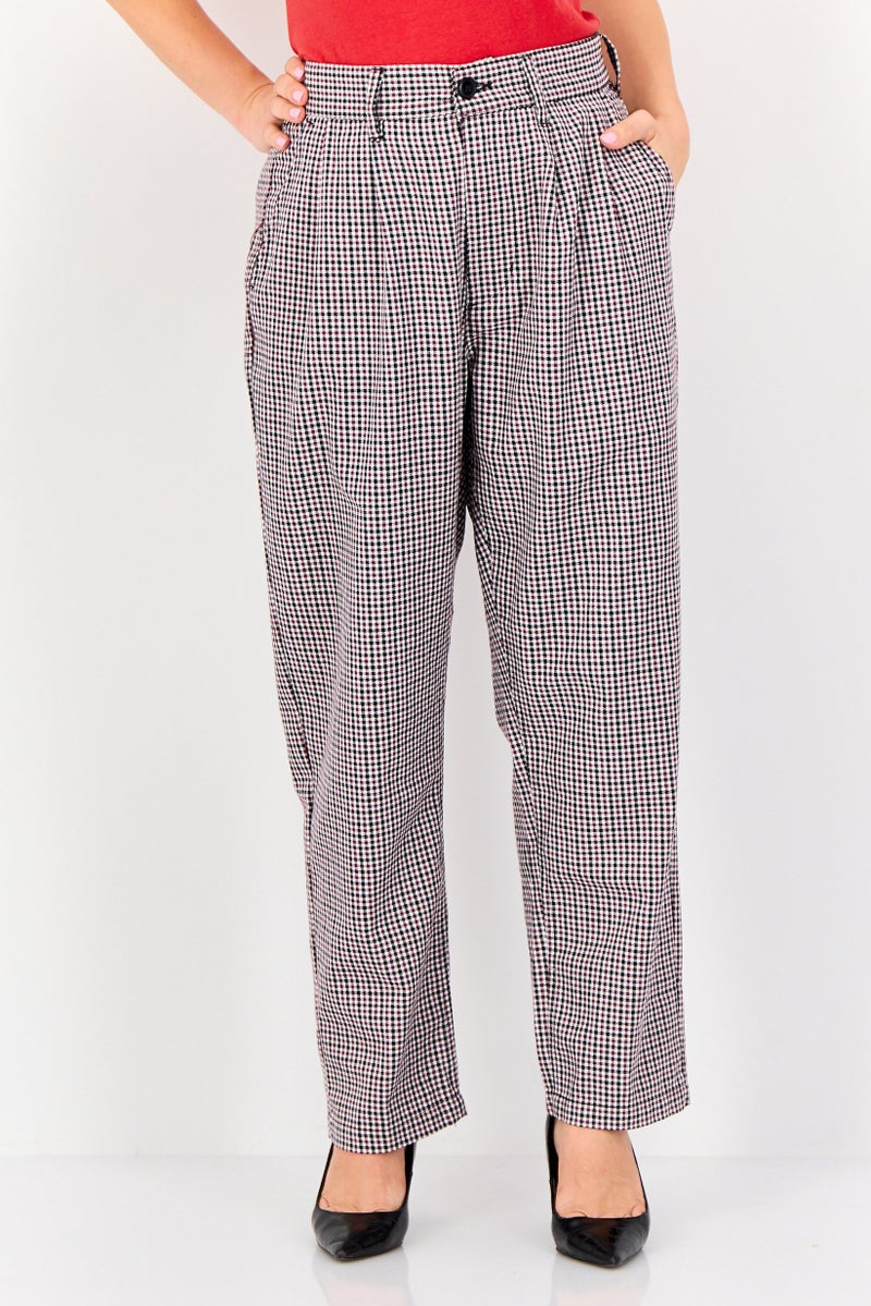 OBEY Women Regular Fit Micro Checked Straight Leg Pants, Multicolor - Image 1