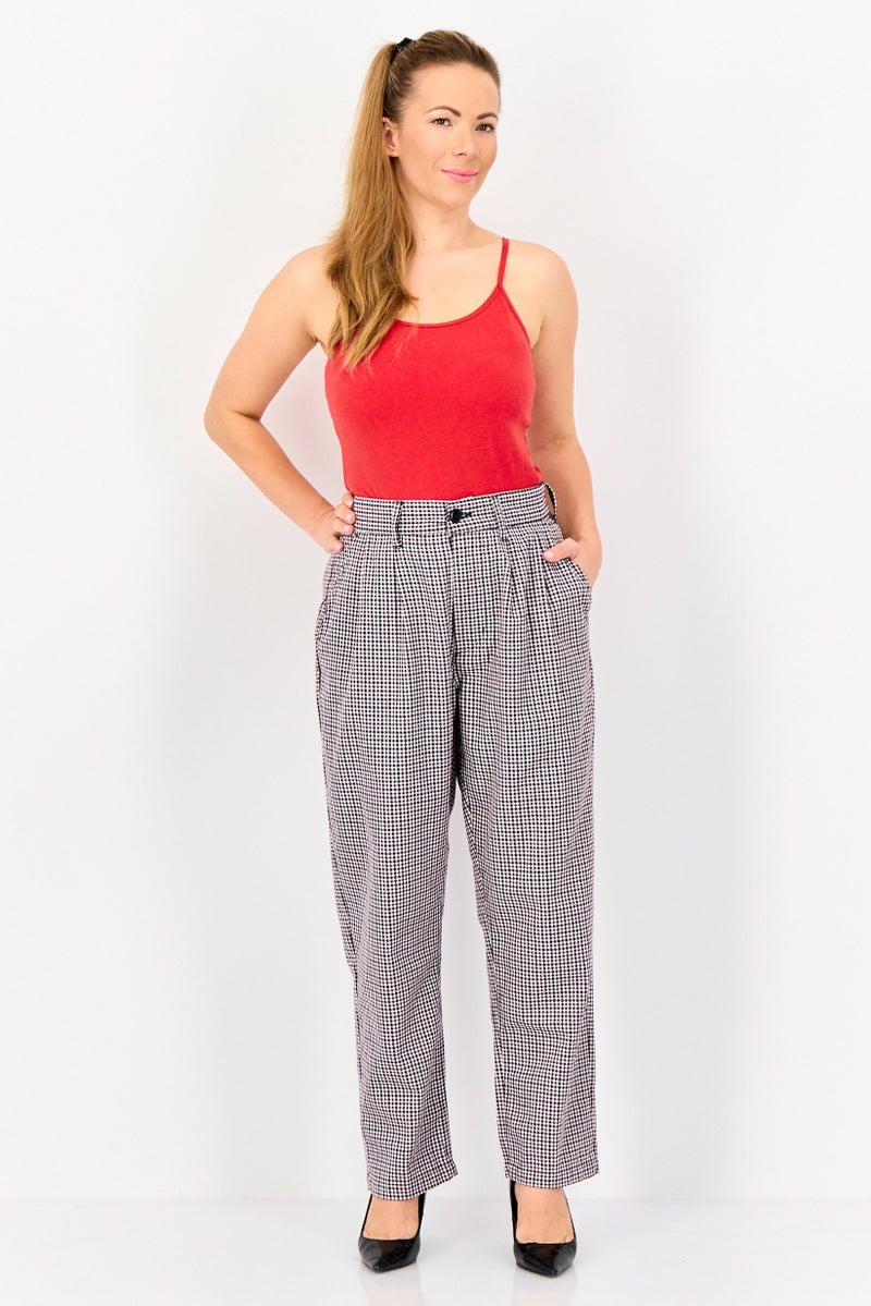 OBEY Women Regular Fit Micro Checked Straight Leg Pants, Multicolor - Image 4