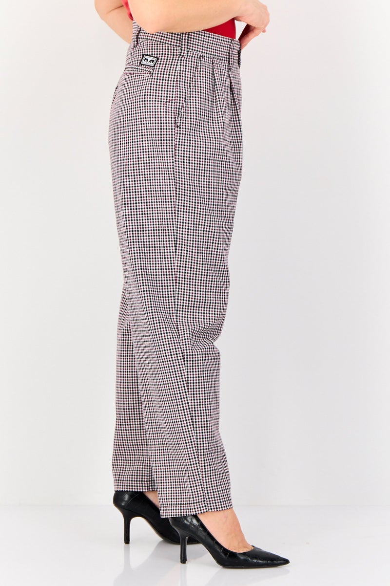 OBEY Women Regular Fit Micro Checked Straight Leg Pants, Multicolor - Image 2