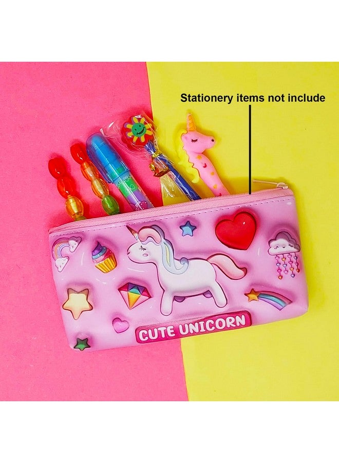 PARTEET Unicorn Pouch For Girls Pencil Case Pencil Pouch For Girls School Stationery Pencil Pouch For Kids Zipper Closer Waterproof Soft Travel Pouch For Kids - Leather, Pink - Image 2