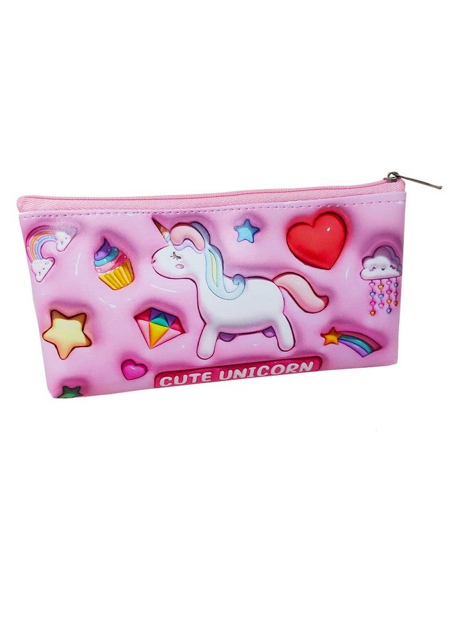 PARTEET Unicorn Pouch For Girls Pencil Case Pencil Pouch For Girls School Stationery Pencil Pouch For Kids Zipper Closer Waterproof Soft Travel Pouch For Kids - Leather, Pink - Image 1