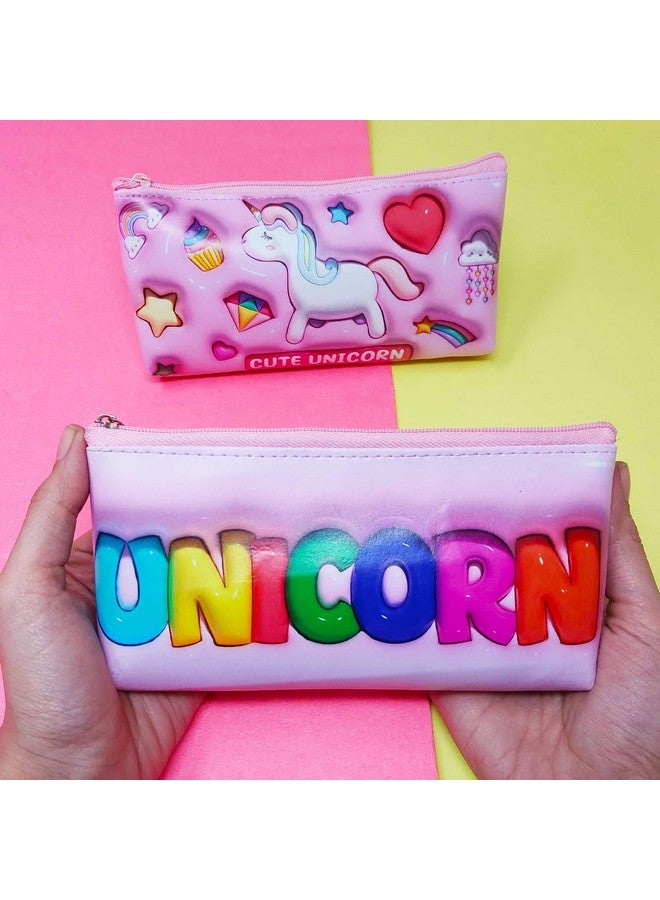 PARTEET Unicorn Pouch For Girls Pencil Case Pencil Pouch For Girls School Stationery Pencil Pouch For Kids Zipper Closer Waterproof Soft Travel Pouch For Kids - Leather, Pink - Image 4