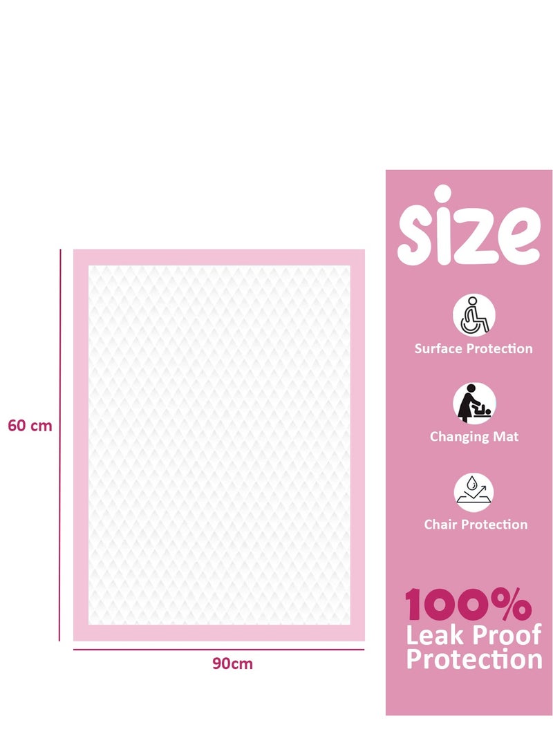 لطف وحضن مجموعة من 60 سجادة تغيير حفاضات للأطفال للاستخدام مرة واحدة، مقاس 60×90 سم، باللون الوردي - Image 2