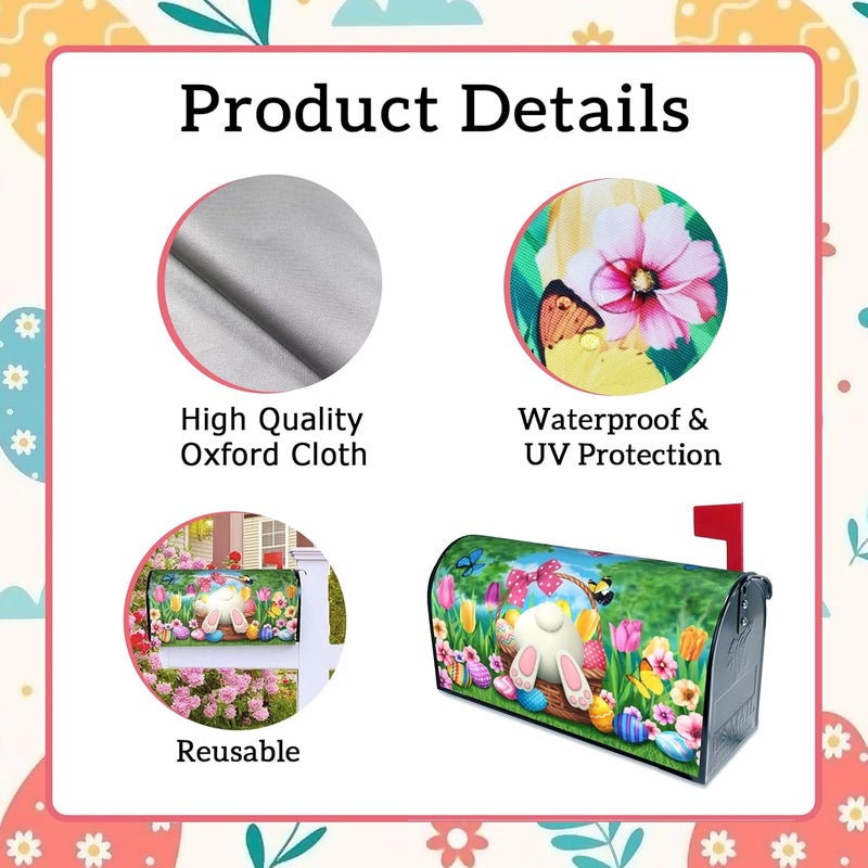 ARKUKT Easter Mailbox Cover Magnetic Welcome Bunny Rabbit Eggs Spring Mailbox Wraps Post Letter Box Cover for Garden Yard Home Decor Standard Size 21" x 18" - Image 2