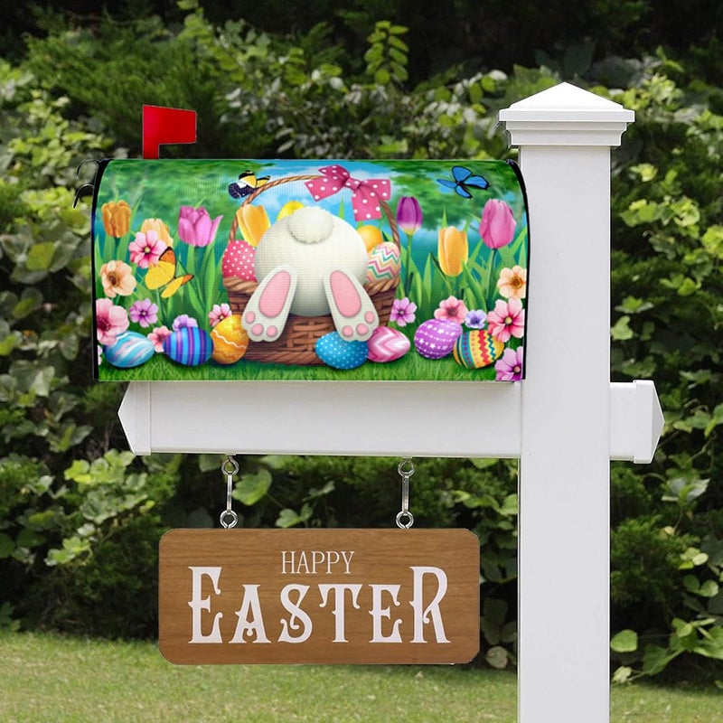 ARKUKT Easter Mailbox Cover Magnetic Welcome Bunny Rabbit Eggs Spring Mailbox Wraps Post Letter Box Cover for Garden Yard Home Decor Standard Size 21" x 18" - Image 5