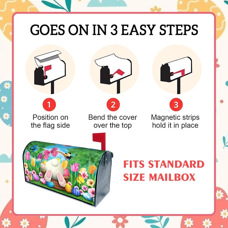 ARKUKT Easter Mailbox Cover Magnetic Welcome Bunny Rabbit Eggs Spring Mailbox Wraps Post Letter Box Cover for Garden Yard Home Decor Standard Size 21" x 18" - Image 4