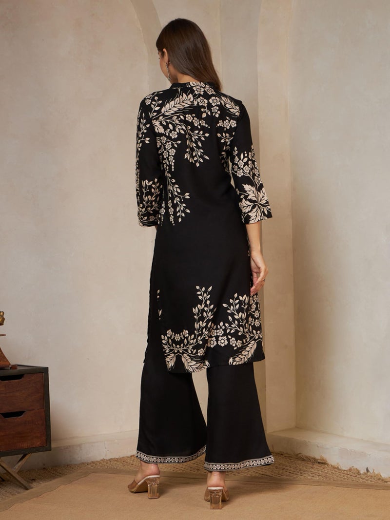 SHOPPING QUEEN Women's Rayon Printed Kurta Set (A704_Black_M) - Image 2
