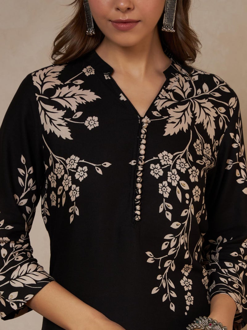 SHOPPING QUEEN Women's Rayon Printed Kurta Set (A704_Black_M) - Image 4