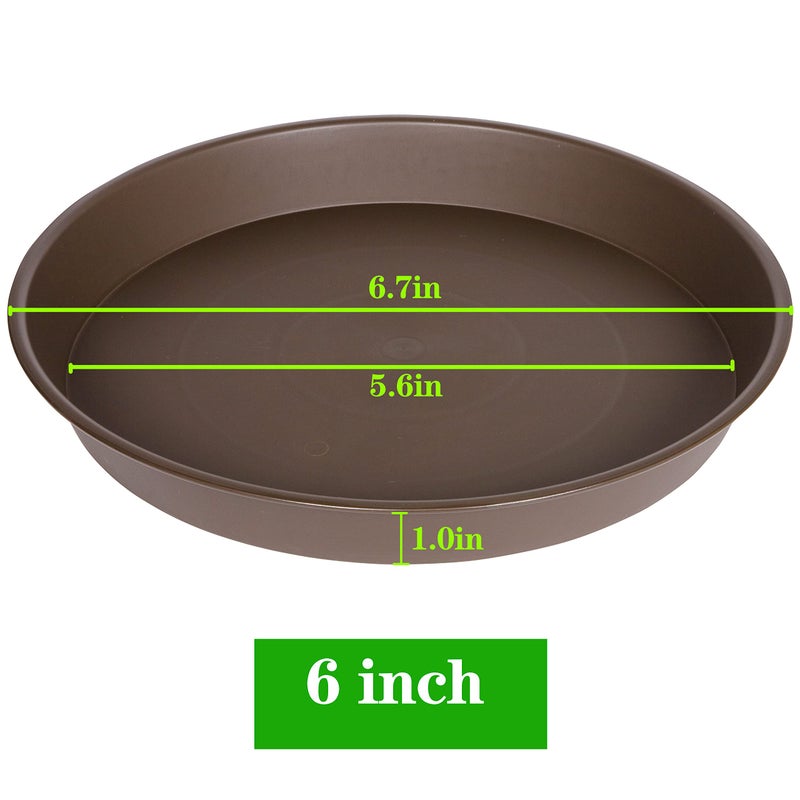Bleuhome 6 Pack Plant Saucer Tray, 4 5 6 8 10 12 13 15 17 19 inch Plant Saucers, Heavy Duty Plastic Plant Drip Trays for Indoors, Flower Plant Water Tray, Plant Trays for Pots Base (6 inch, Chocolate) - Image 2
