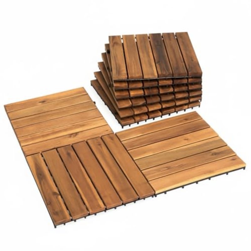 Hardwood Interlocking Deck Tiles - All Weather Waterproof, Easy Snap Installation, Slip-Resistant Durable - for Patio, Balcony, Garden, Poolside, Hot Tub, Indoor and Outdoor - 10PCS 30x30cm - Image 1