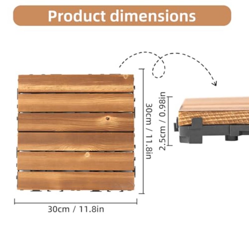 Hardwood Interlocking Deck Tiles - All Weather Waterproof, Easy Snap Installation, Slip-Resistant Durable - for Patio, Balcony, Garden, Poolside, Hot Tub, Indoor and Outdoor - 10PCS 30x30cm - Image 2