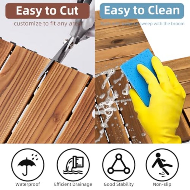 Hardwood Interlocking Deck Tiles - All Weather Waterproof, Easy Snap Installation, Slip-Resistant Durable - for Patio, Balcony, Garden, Poolside, Hot Tub, Indoor and Outdoor - 10PCS 30x30cm - Image 3