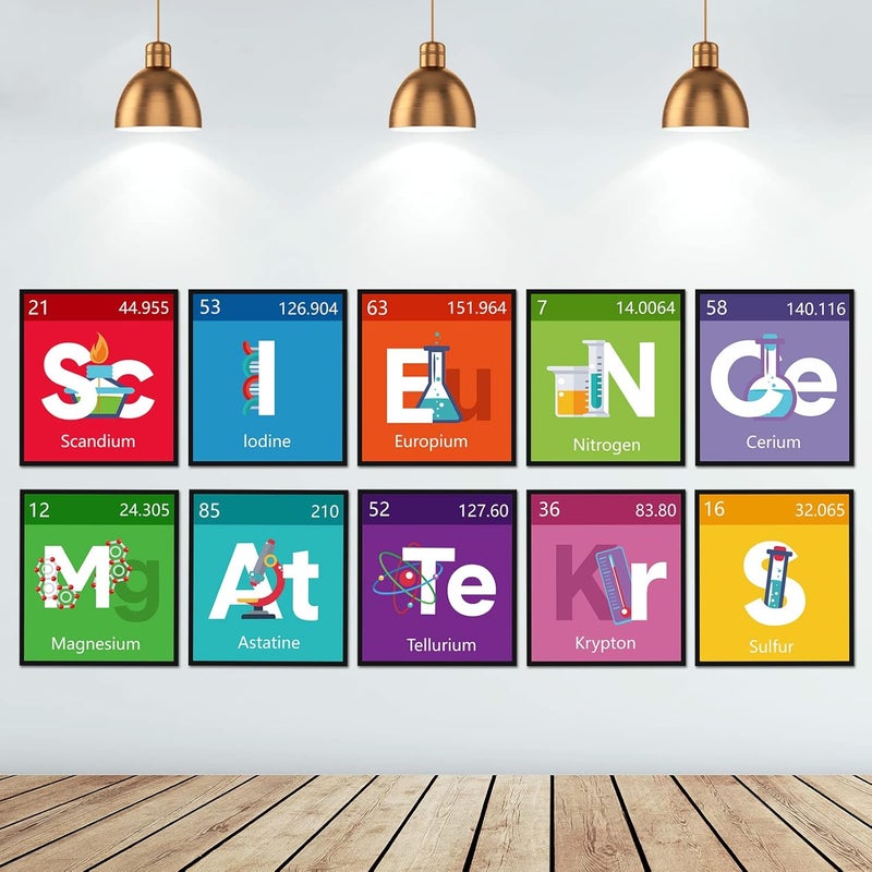 klarako 10Pcs Science Classroom Decoration Science Banner and Poster for Teachers Scientist Bulletin Board Set Science Posters Science Lab Cutout for Elementary Middle Preschool Office Supplies (Simple) - Image 1