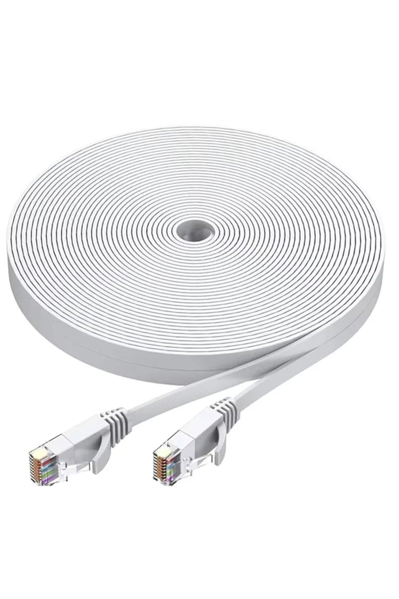 15M CAT 6 White Flat CAT 6 Ethernet Cable High Speed Flat CAT6 Gigabit Internet Network LAN Patch Co