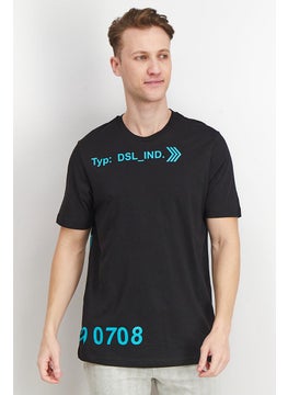 DIESEL Men Crew Neck Short Sleeve Graphic Print T shirt, Black  - Image 1