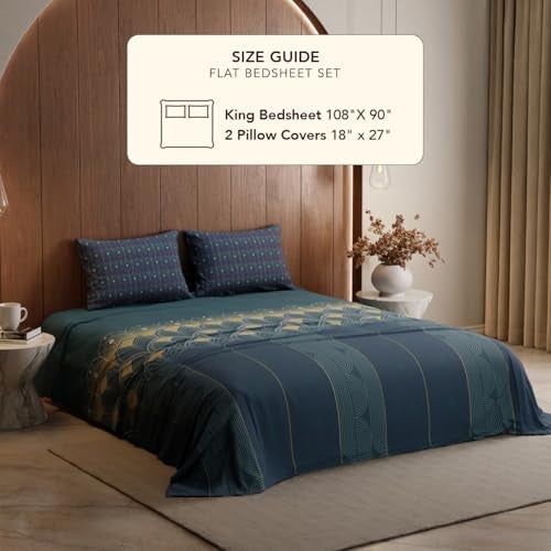 Stoa Paris King Size Bedsheet, Bedding Set with Cotton Pillow Covers, Cotton for Restful Sleep, Ideal Gift Items for Women, Home Makeover, Lumiere Collection - Deep Teal - Image 2