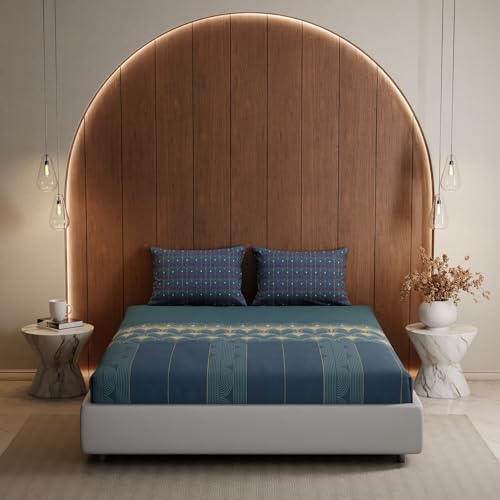 Stoa Paris King Size Bedsheet, Bedding Set with Cotton Pillow Covers, Cotton for Restful Sleep, Ideal Gift Items for Women, Home Makeover, Lumiere Collection - Deep Teal - Image 3