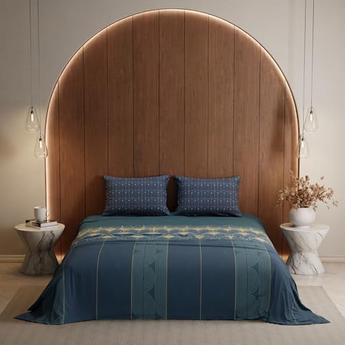 Stoa Paris King Size Bedsheet, Bedding Set with Cotton Pillow Covers, Cotton for Restful Sleep, Ideal Gift Items for Women, Home Makeover, Lumiere Collection - Deep Teal - Image 4